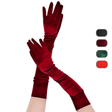 Long Velvet Dinner Dress Gloves For Women -, Gloves , Drestiny , Australia, Black, Canada, Dark Red, Gender_Women, Gloves, Green, New Zealand, Red, United Kingdom, United States, Wine Red , Drestiny , www.shopdrestiny.com